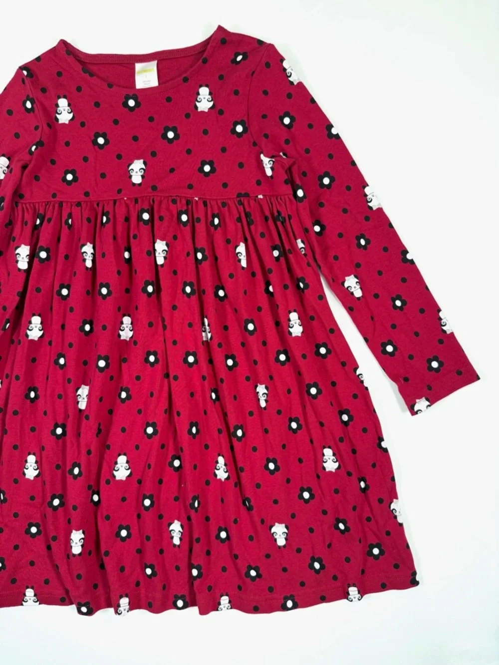 GYMBOREE Girls Floral Panda Dress Size‎ 7 Long Sleeve Cotton Skater Style 2009